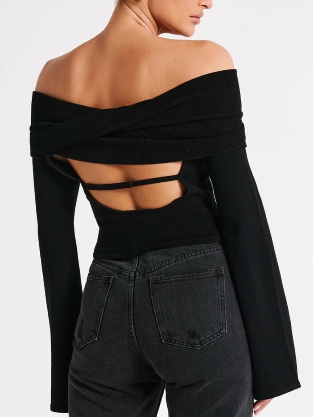 MESHKI MARLISA Off Shoulder Twist Top - black size M